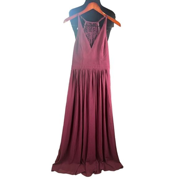 Lulus love spell small burgundy wine chiffon cocktail lace back maxi dress - Picture 4 of 10